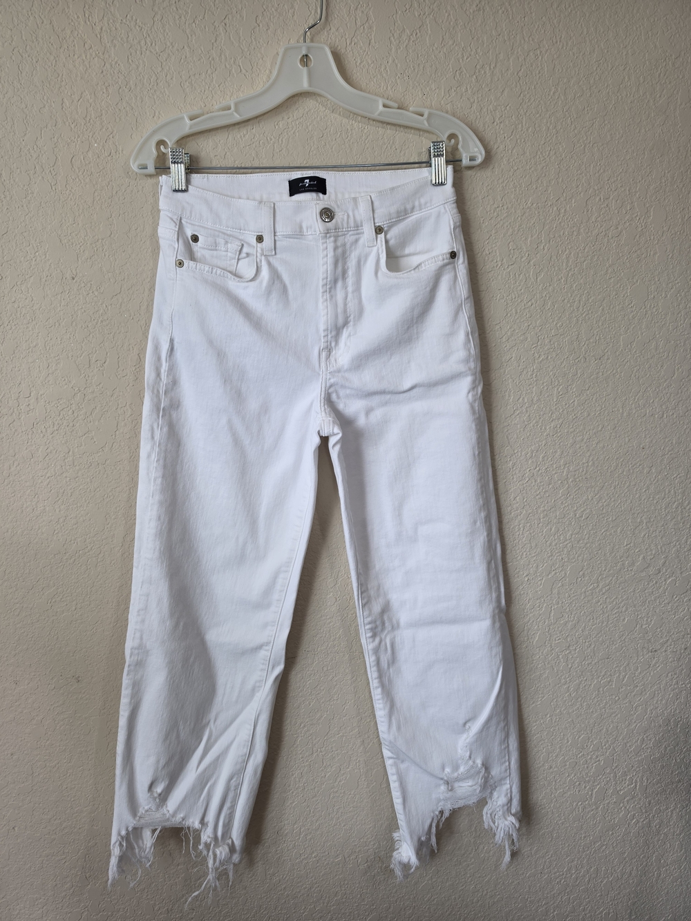 7 For All Mankind White Cropped Alexa Frayed Hem Jeans Size 27